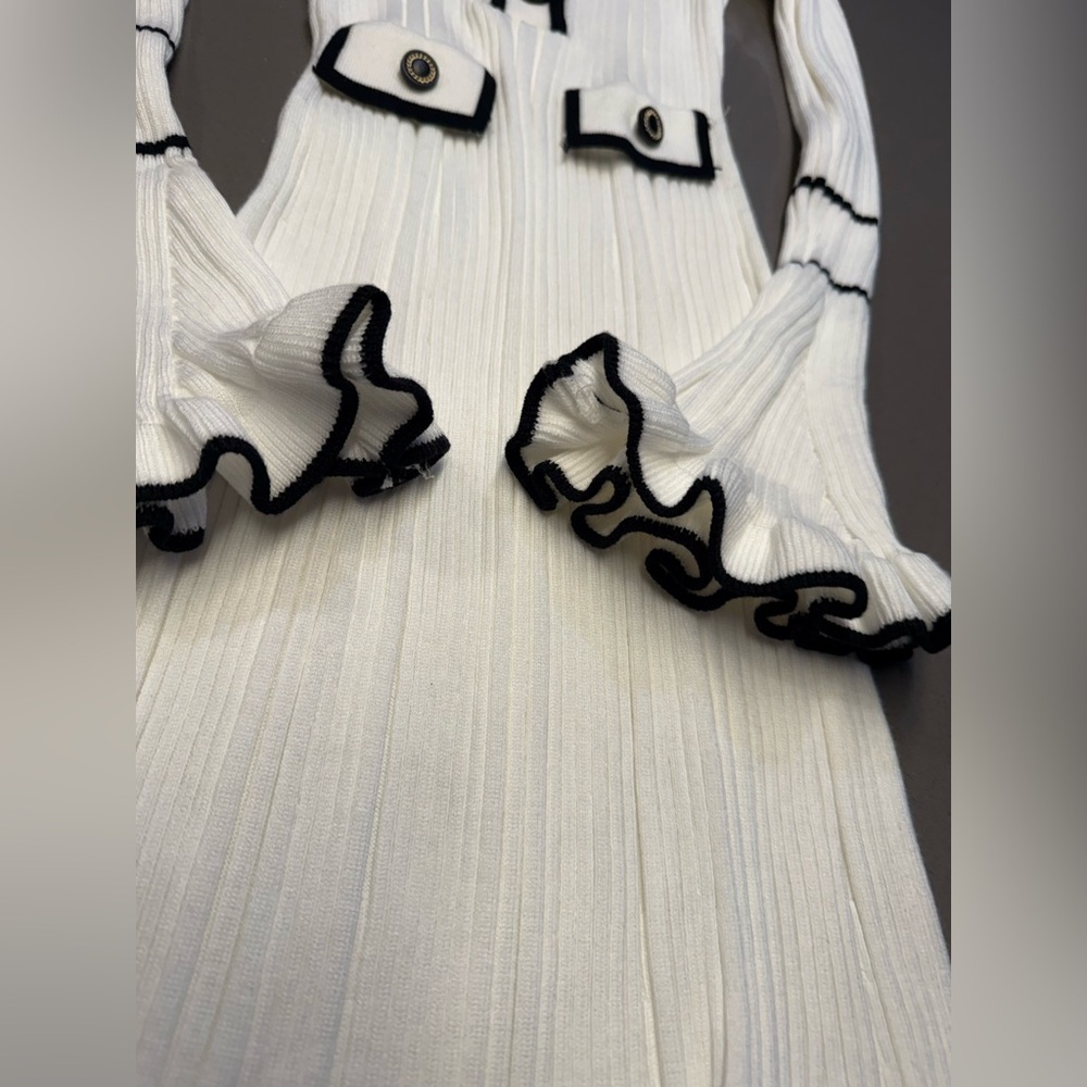 Women’s White Ribbed Knit Midi Dress with Contrast Trim - Picture 9 of 14